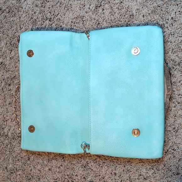 Urban Expressions Turquoise Vegan Crossbody Fold over Purse Clutch - Picture 4 of 11